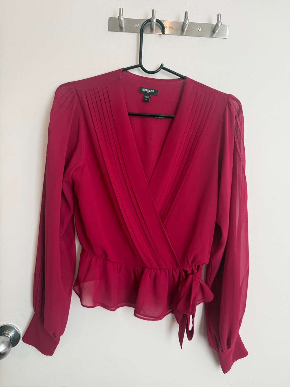 Express Magenta Wrap Peplum Blouse